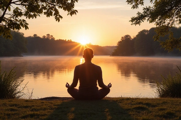 Person meditating in a serene environment