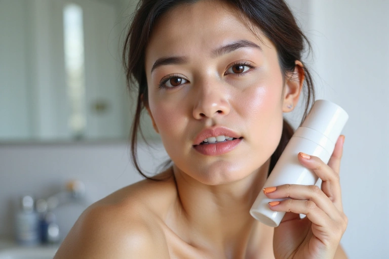 Woman applying face serum