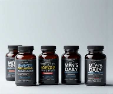 Assortment of vitamin bottles specifically for men.