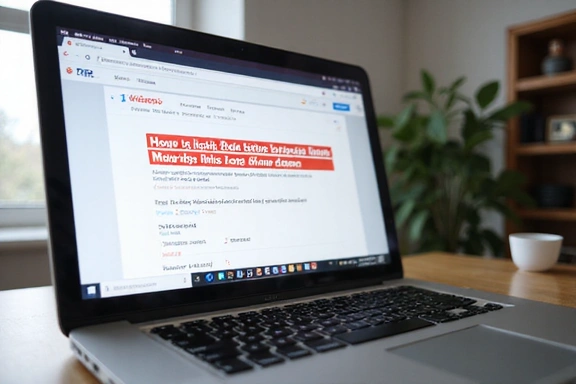 Laptop with warning message about external links