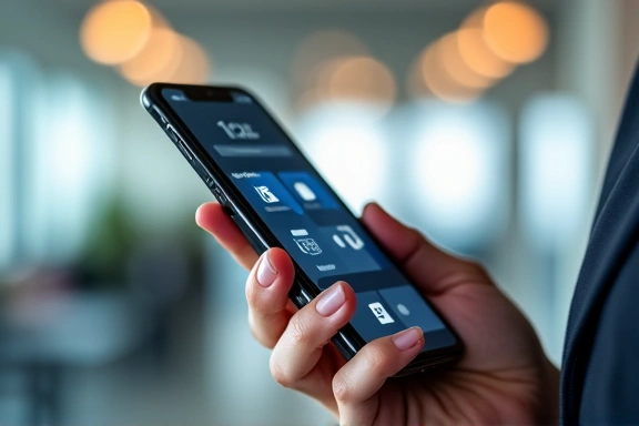 Person holding a smartphone with contact information